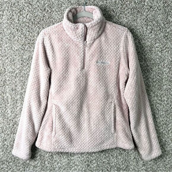 Columbia Pullover Women’s Medium Beech Forest Pink Textured Fleece 1/4 Neck Zip - Picture 1 of 6